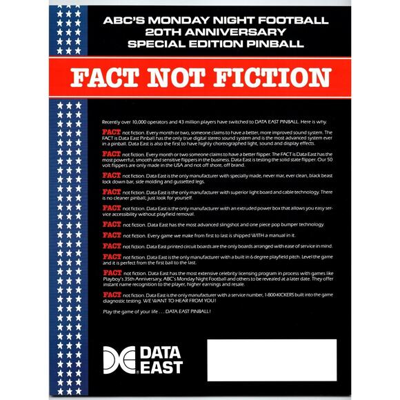 Monday Night Football Special Edition Pinball FLYER Original 1989 Vintage Art - Picture 2 of 2